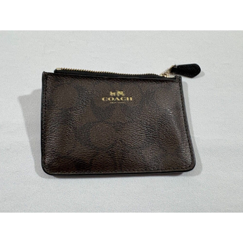 Coach Y2K VTG ID Skinny Wristlet Signature Brown Black Grain Leather Wallet - Picture 2 of 9